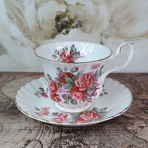 Royal Albert Bone China Centennial Rose Floral Teacup and Saucer Set